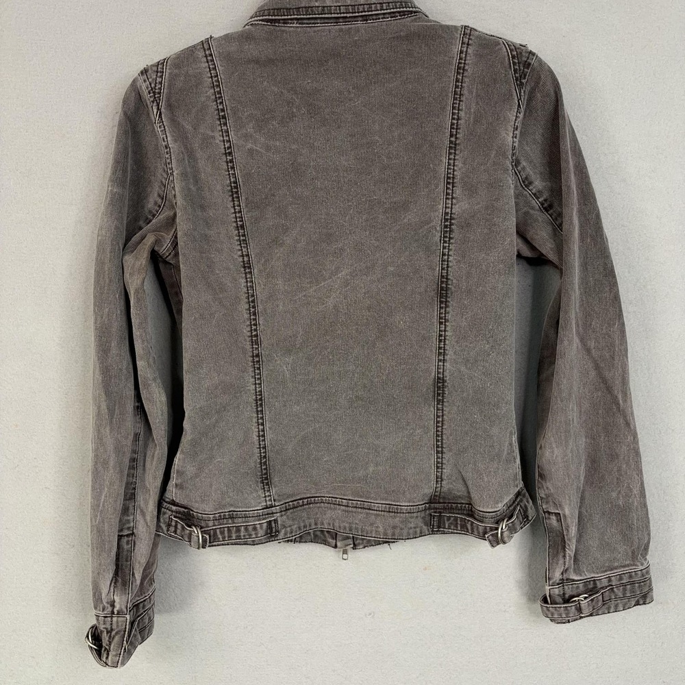 Fox Jacket Womens Medium Gray Full Zip Front Moto Biker Utility Buckle Back - Picture 8 of 14